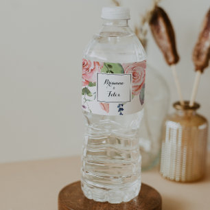 Summer Breeze Floral Calligraphy Wedding  Water Bottle Label