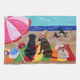 Summer Breeze Labradors Painting Tea Towel