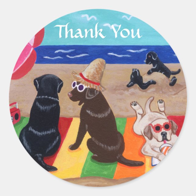 Summer Breeze Labradors Painting Thank You Classic Round Sticker (Front)