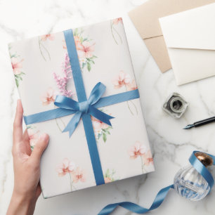 Summer Breeze Peach Hibiscus & Orchid Flowers Wrapping Paper