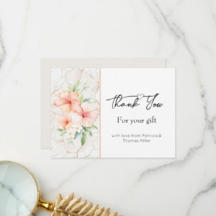 Summer Breeze Peach Hibsicus Flowers  Thank You Card