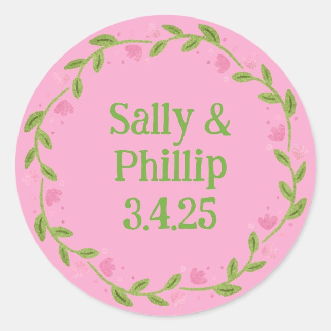 Summer Breeze Pink Tulip Floral Wreath Classic Round Sticker (Front)