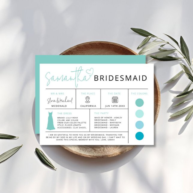 Summer Bridesmaid Info Card, Bridal Party Guide  Invitation (Summer Bridesmaid Info Card, Bridal Party Guide Invitation)