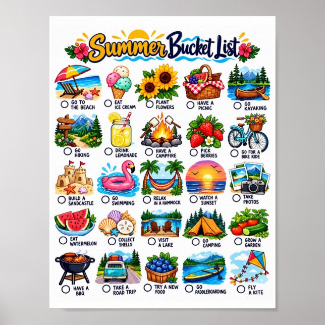 Summer Bucket List - Fun Activities Checklist Poster (Front)
