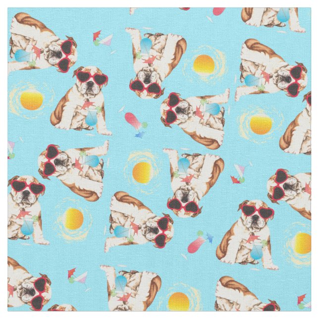 Summer Bulldog Fabric (Close Up)