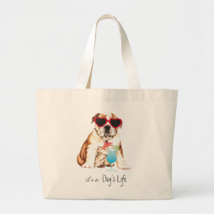 Summer Bulldog Large Tote Bag