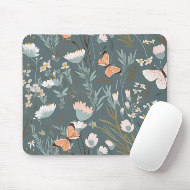 Summer Butterflies and Wildflowers Mouse Pad (With Mouse)