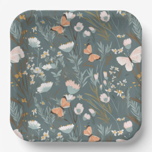 Summer Butterflies and Wildflowers Paper Plate