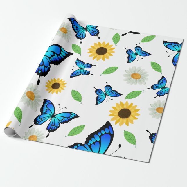 Summer Butterflies Wrapping Paper (Unrolled)