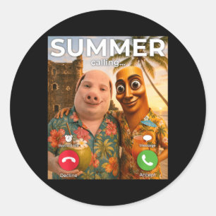 Summer Calling Funny Hawaiian Vibe Tung Sahur Meme Classic Round Sticker