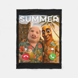 Summer Calling Funny Hawaiian Vibe Tung Sahur Meme Fleece Blanket