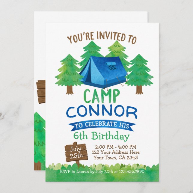 Summer Camp , Camping Birthday Invitation (Front/Back)