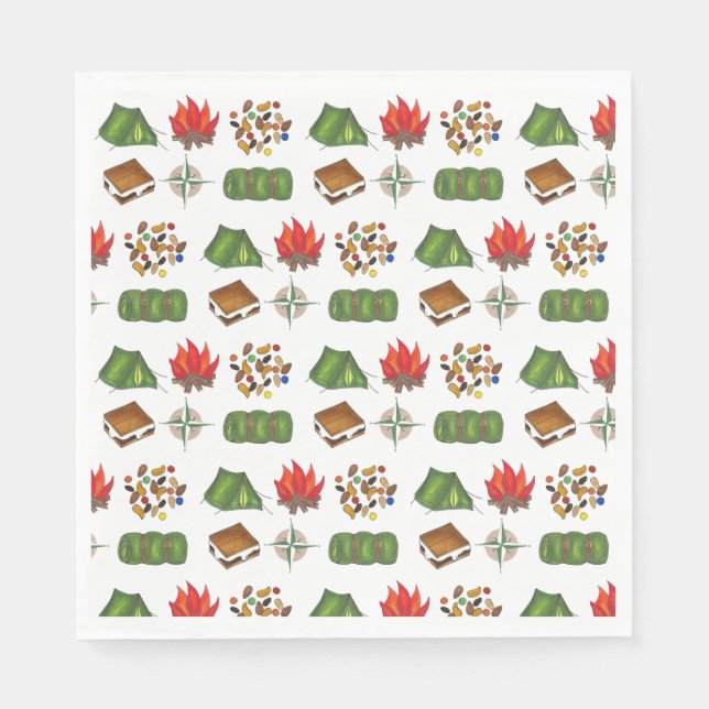 Summer Camp Compass Campfire S'mores Tent Trailmix Napkin (Front)