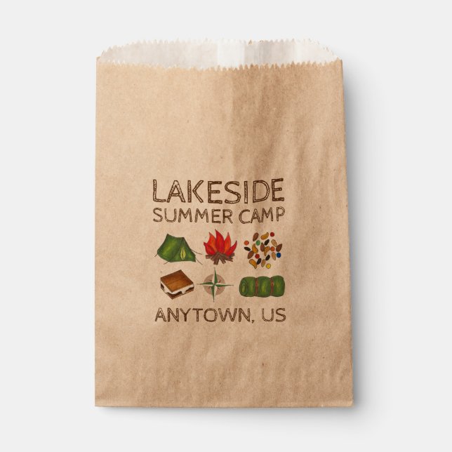 Summer Camp Fire Tent Compass Trail Mix S'mores Favour Bag (Front)