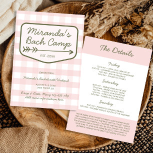 Summer Camp Gingham Pink & Green Bachelorette Invitation