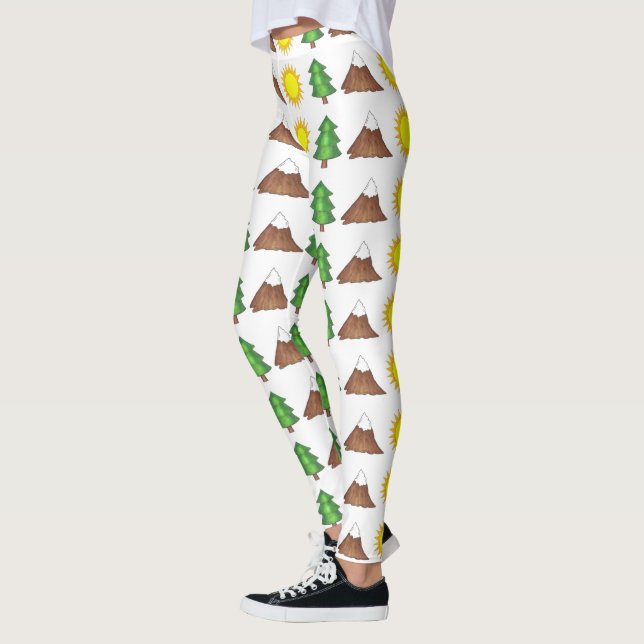 Summer Camp Mountain Tree Sun Camping Outdoors Leggings (Left)