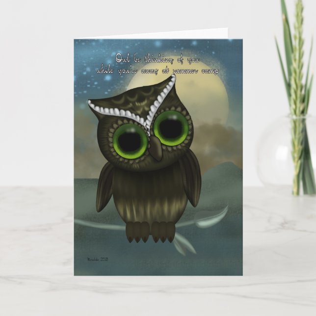 Summer Camp Owl Be Thinking Of You, Cute Owl Card (Front)