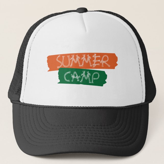 Summer Camp Retro Hand Drawn Rope Design Trucker Hat (Front)