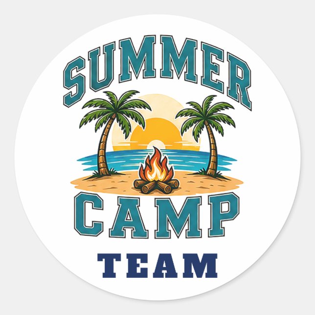 ☀️ Summer Camp Staff Typography 👕 Classic Round Sticker (Front)