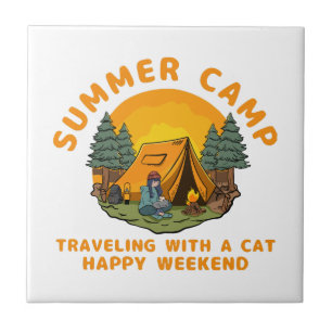 Summer camp travelling with a cat ceramic tile