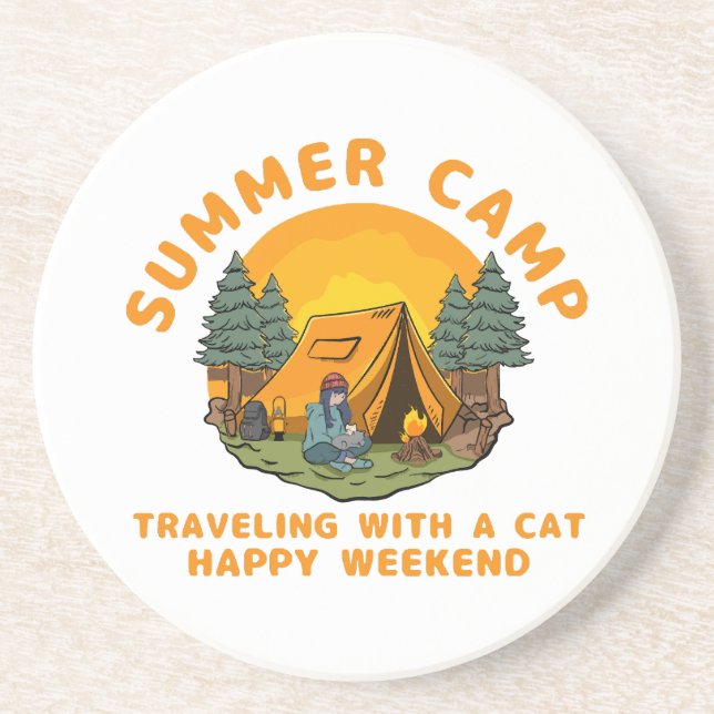 Summer camp  travelling with a cat  coaster (Front)