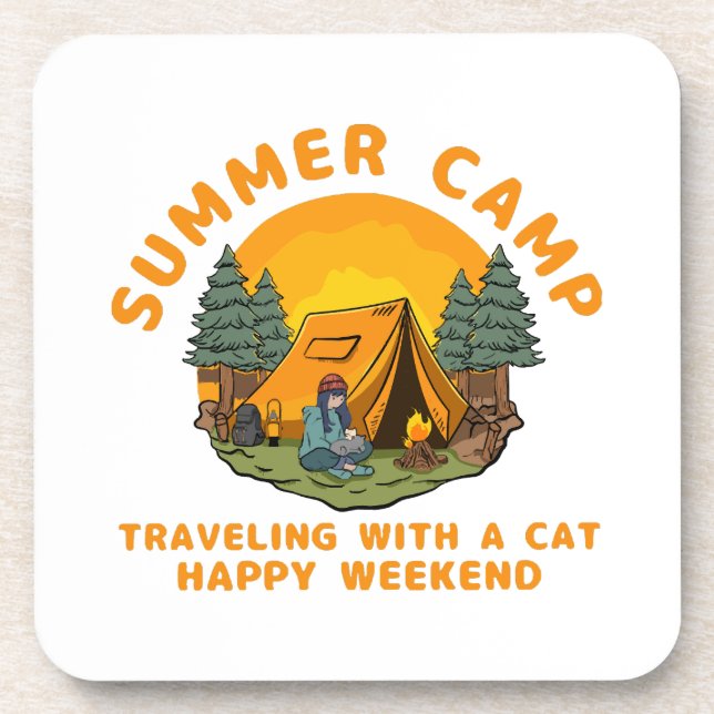 Summer camp  travelling with a cat  coaster (Front)