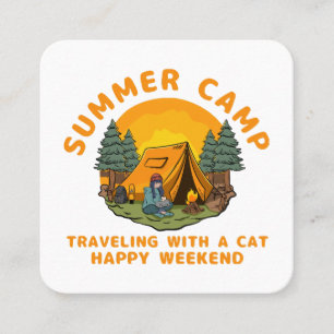 Summer camp travelling with a cat square business card