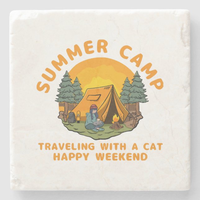 Summer camp  travelling with a cat  stone coaster (Front)