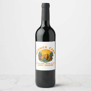Summer camp travelling with a cat wine label