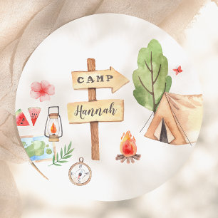 Summer Camping Girls Birthday Party Paper Plate