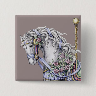 Summer Carousel Horse Drawing Square Button