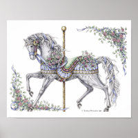 Summer Carousel Horse Pen and Ink Drawing Poster