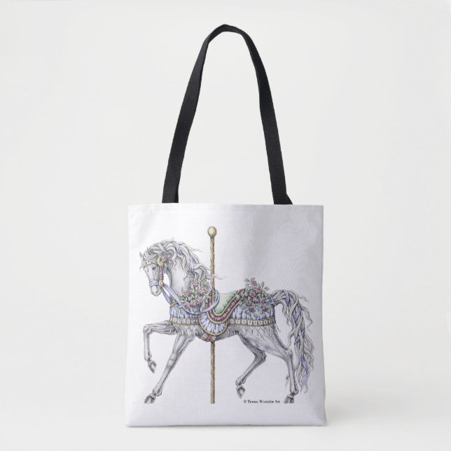 Summer Carousel Horse Pen and Ink Drawing Tote Bag (Front)