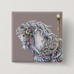 Summer Carousel Horse Square Button