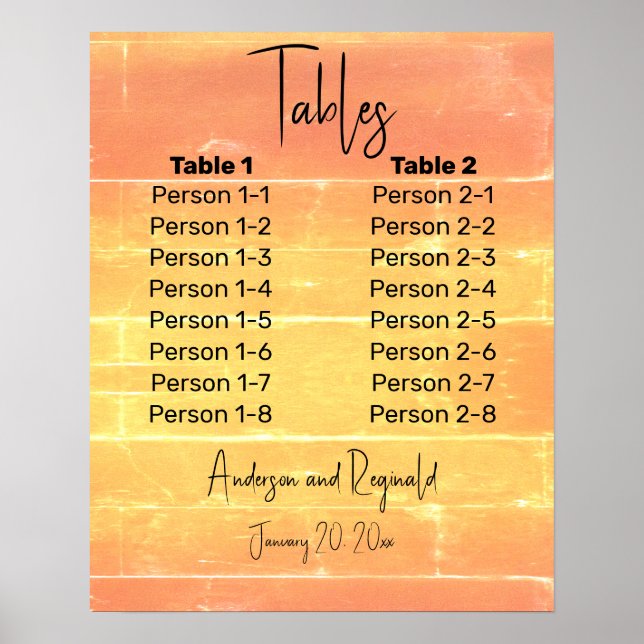 Summer Casual Pastel Reception 8x2 Seating Chart (Front)