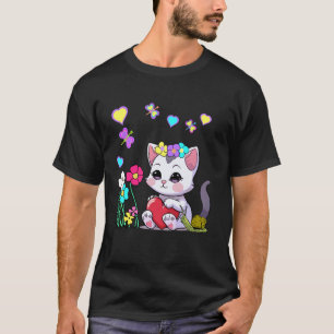 Summer Cat Flowers Flower Snail Retro Children Chi T-Shirt