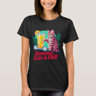 Summer Cat Gift for Women - Retro Cats & Chill Pin T-Shirt