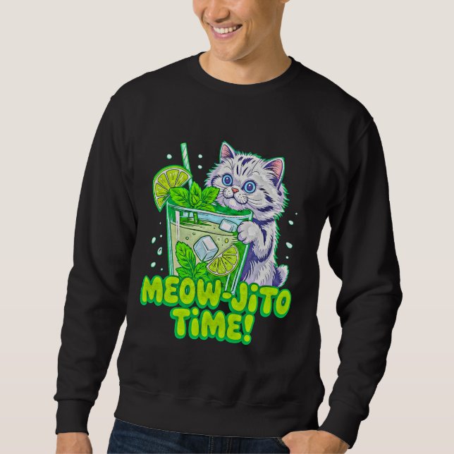Summer Cat Meow-jito - Funny Tropical Kitten Mojit Sweatshirt (Front)