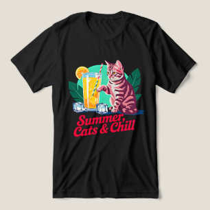 Summer Cat Retro Chill - Cool Pink Feline Tropical Tri-Blend Shirt