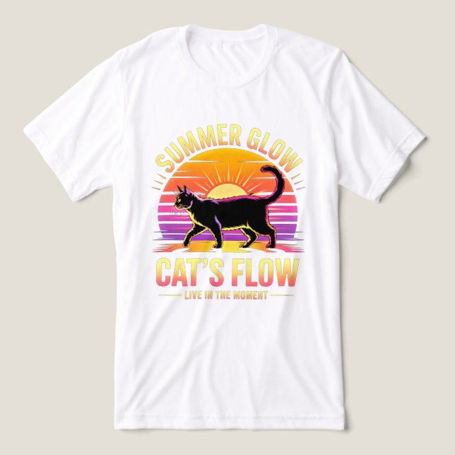 Summer Cat Retro Glow - Funny Feline Beach Tri-Blend Shirt (Design Front)