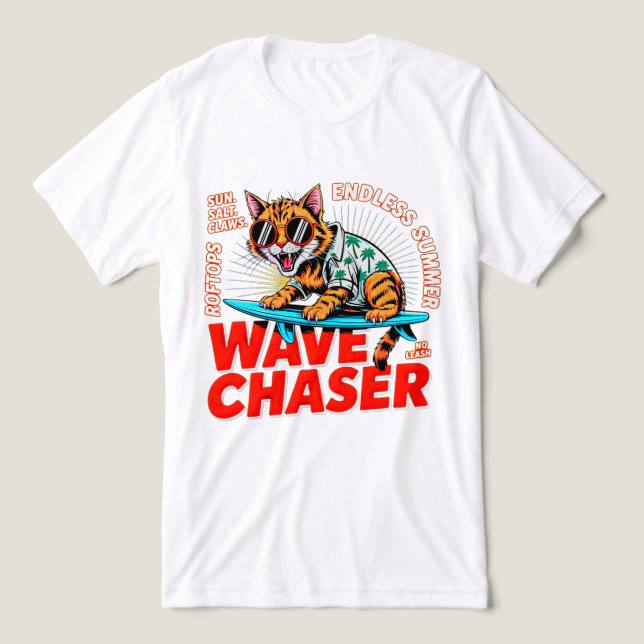 Summer Cat Wave Chaser - Cool Surfing Cat Gift Tri-Blend Shirt (Design Front)