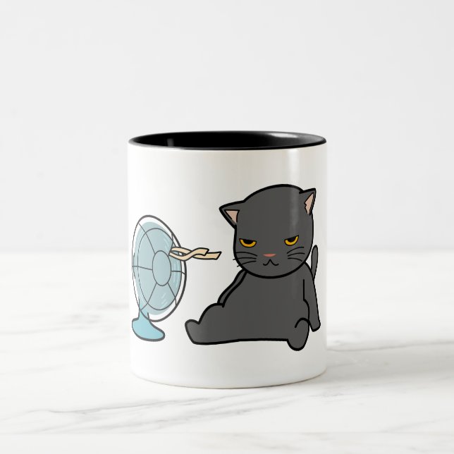 summer cats design infront of fan | dogs design  Two-Tone coffee mug (Center)