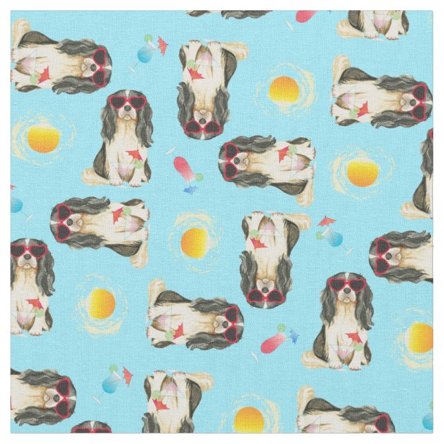 Summer Cavalier King Charles Spaniel Fabric (Close Up)