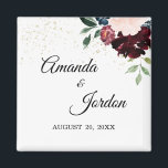 Summer Celebration Wedding Magnet<br><div class="desc">This “Summer Celebration” wedding magnet inspires a traditional and elegant floral atmosphere for a garden wedding. With pink, royal blue, and cabernet burgundy flowers, the rich reds and navy palate combined with gold glitter compliment formal spring, summer and autumn themes, creating a classic and versatile luxury marriage celebration experience. This...</div>