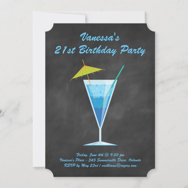 Summer Chalkboard 21st Birthday Party Invitation (Front)
