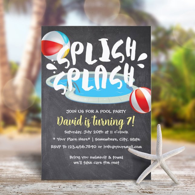 Summer ChalkBoard Pool Birthday Party Invitation (Creator Uploaded)