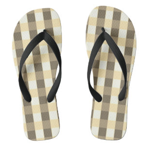 Summer Check Pattern Brown Tan Sandals Flip Flops 