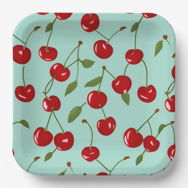 Summer Cherries Paper Plate (Front)