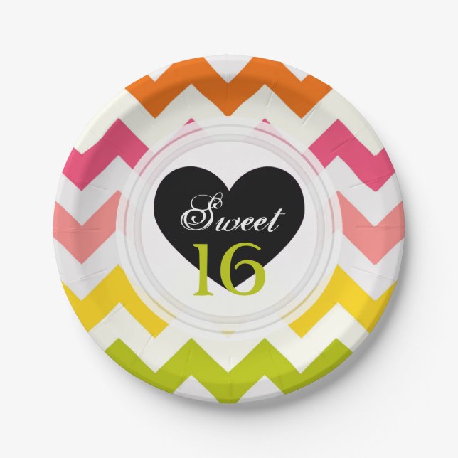 Summer Chevron Birthday Paper Plates (Front)