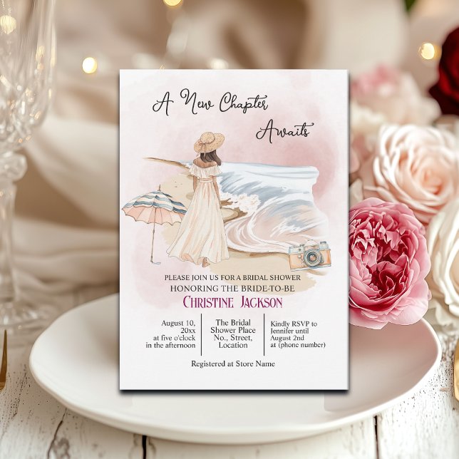 Summer Chic 'A New Chapter Awaits' Bridal Shower Invitation (Creator Uploaded)